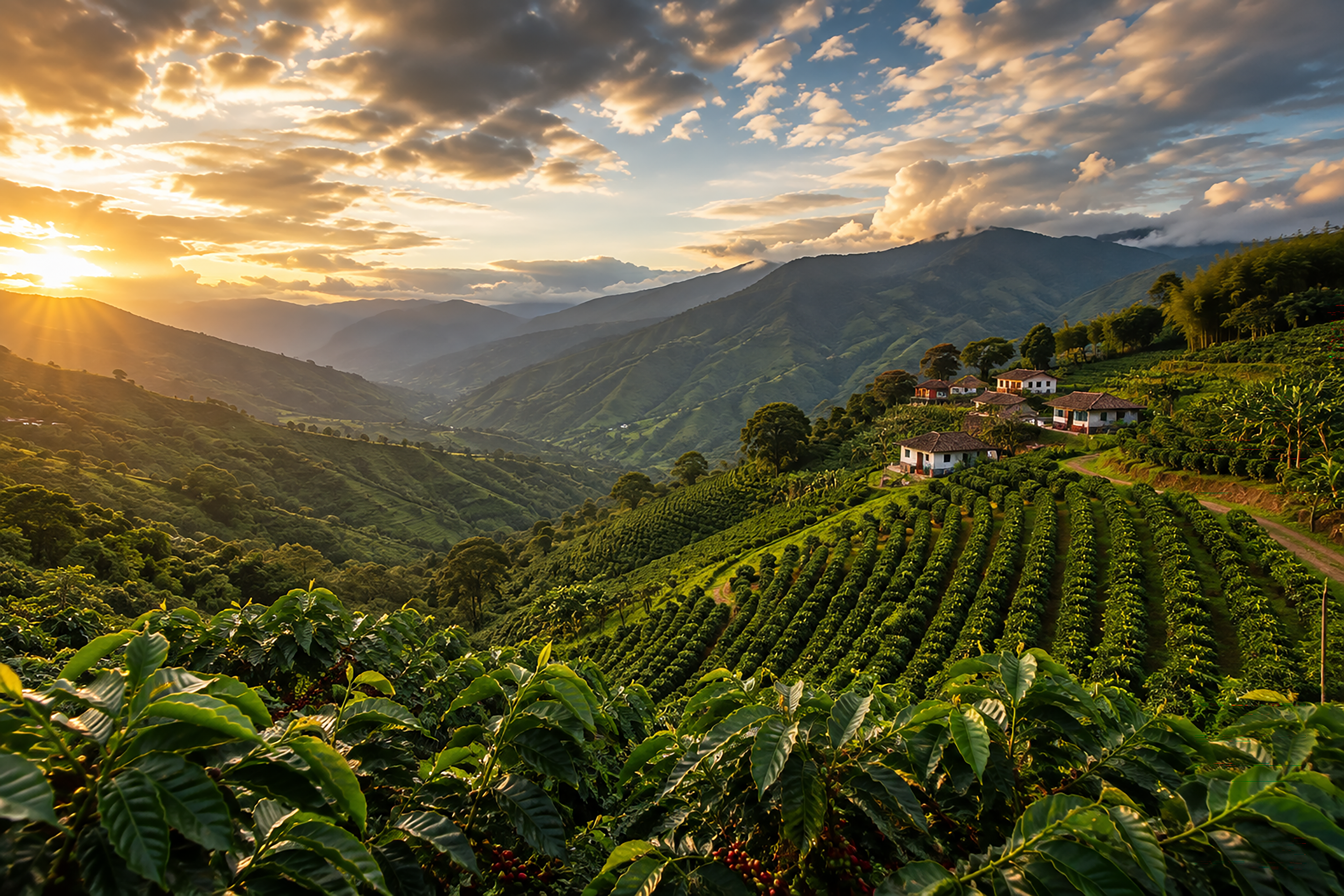 Coffee-covered mountain landscape in Colombia's Coffee Region