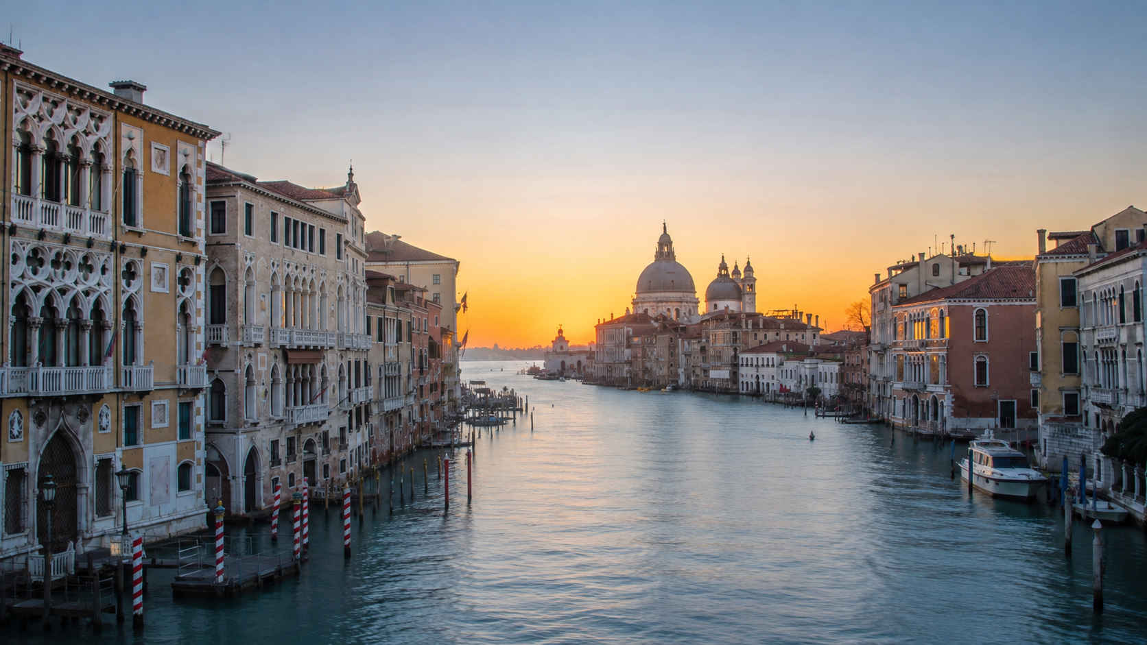 The Grand Canal at dawn with Santa Maria della Salute rising above the water
